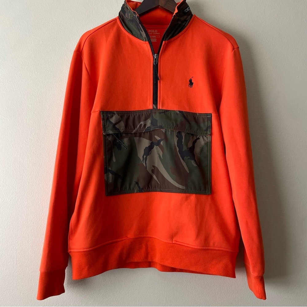 Polo Ralph Lauren Quarter Zip Hoodie Pullover Orange Camo Hiking Outdoor Men’s M - Picture 2 of 10